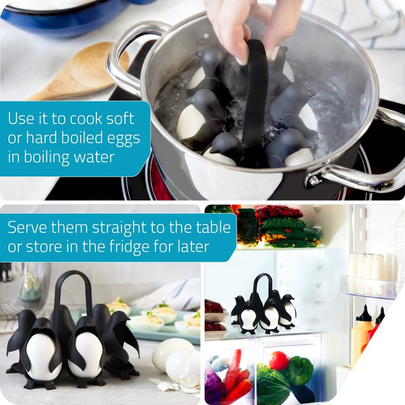 Peleg Design Egguins 3-in-1 Cook, Store and Serve Egg Holder, Penguin-Shaped Egg Cooker for Making Soft or Hard Boiled Eggs, Holds 6 Eggs for Easy Cooking and Fridge Storage - Image 2